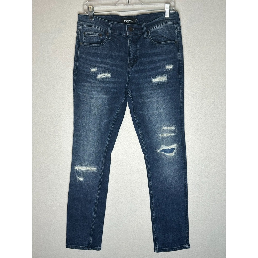 RSQ Skinny Jeans Womens 30x30 Size 10 Dark Wash Distressed Blue Denim
